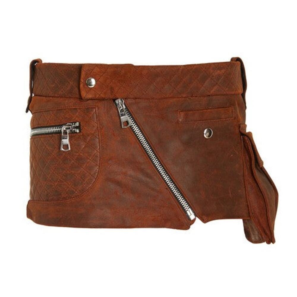 LaQuan Smith Leather Moto Mini Skirt Brown - XXS